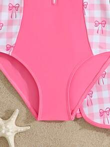 SHEIN Tween Girls Tankini Swimwear, Bowknot Zipper Design Two Pieces Set, Sleeveless Crop Top & Shorts, Suitable For Swimming, Beach, Pool, Summer Vacation, Party - Pink - View 6