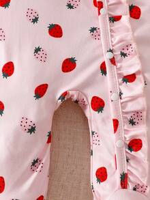 SHEIN 新生儿蝴蝶结印花可爱连体衣配帽子，秋冬季 - 粉色 - 查看 6