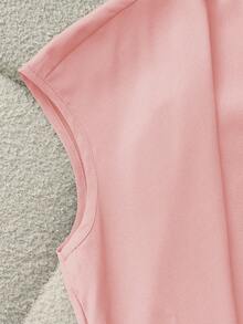 Franclia Elegant V-Neck Short Sleeve A-Line Midi Dress, Versatile For Commuting And Leisure, Green, Spring/Summer - Baby Pink - View 6