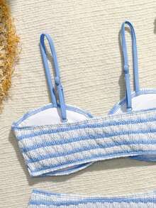 SHEIN Conjunto de bikini minimalista color albaricoque para adolescentes, con decoración de estrella de mar - Azul - Ver 4