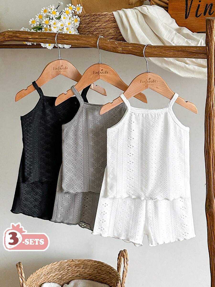 SHEIN Vintaside Kids 女婴舒适百搭甜美可爱吊带短裤套装,夏季多件套 - 彩色 - 查看 1