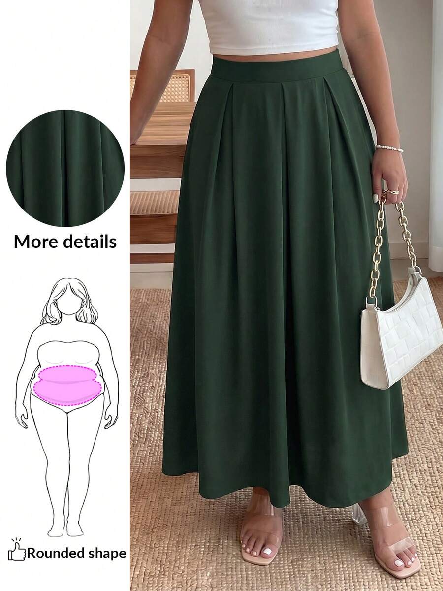 Enliva Váy Maxi xếp ly chữ A cạp cao màu xám cỡ lớn cho nữ, có túi, cạp chun, thích hợp cho mùa thu trở lại trường học - màu xanh lá - Xem 1