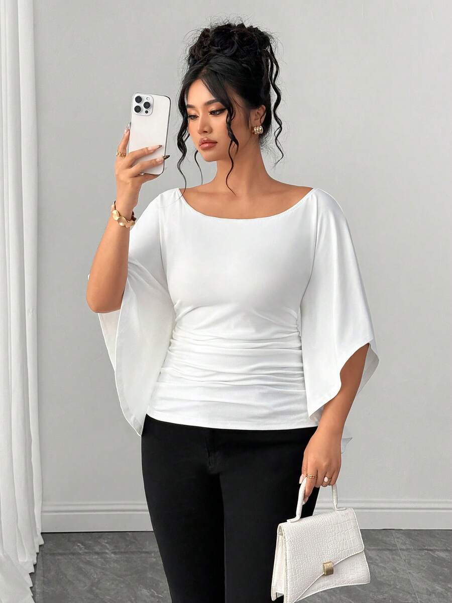 Elenzga Women's Round Neck Elegant Blouse, Commuting & Casual T-Shirt - White - View 1