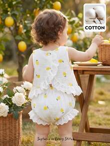 Cozy Pixies Baby Girl Lemon Print Ruffle Hem Tank Top And Shorts Cute Set - Multicolor - View 8