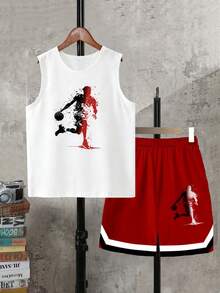 Bộ đồ thể thao gồm áo tank top và quần short in hình bóng rổ dành cho bé trai tuổi teen. - Nhiều màu - Xem 4