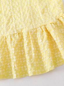 SHEIN Bộ 2 món thời trang cho thiếu nữ, kiểu dáng mới mùa xuân/hè, áo hai dây jacquard có dây rút và quần short jacquard cạp chun, thích hợp mặc đi nghỉ mát hoặc mặc hàng ngày. - Màu vàng - Xem 6