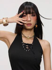 INAWLY Women's Summer Sexy Casual Design V-Neck Tie-Up Knitted Camisole Going Out Black - Black - View 3