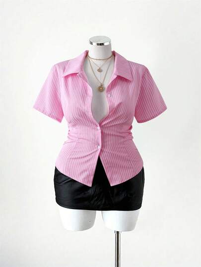 Sunspun Camisa casual a rayas para mujer de talla grande