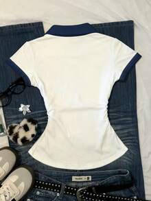 Women's Letter Print Contrast Color Casual T-Shirt - Multicolor - View 2