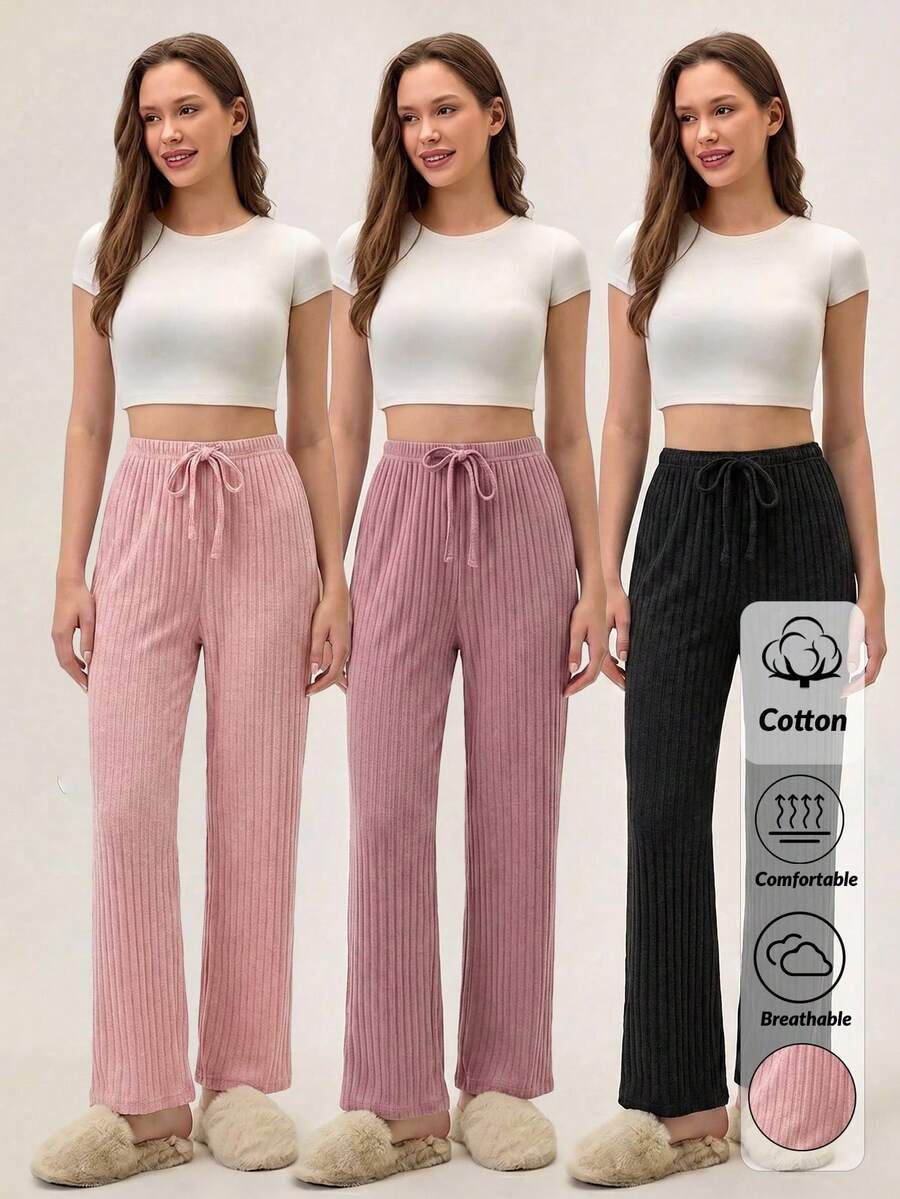 Loomlin 100%Cotton 3 Pcs Solid Knit Pant Set - Multicolor - View 1