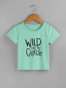 SHEIN Young Girl Letter Graphic Tee - Mint Green - View 7