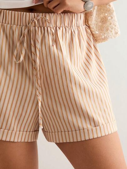 Freevana Pantaloncini a righe colorati in stile francese vintage per insegnanti, taglie comode per l'autunno