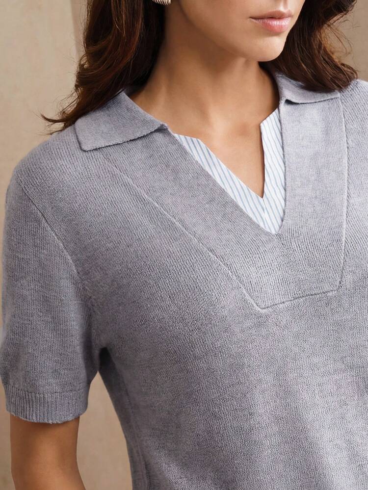 Anewsta Essential Blusa de manga corta de patchwork de punto para mujer