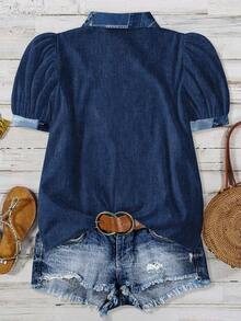 Áo sơ mi nữ cỡ lớn kiểu dáng thường ngày hiệu ứng denim - Nhiều màu - Xem 2