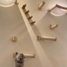 1件装壁挂式猫咪攀爬架/栖架，猫吊床/猫梯/猫抓柱，室内猫咪壁挂架，供猫咪玩耍、攀爬和休息，最大承重12公斤/26磅 - 杏色 - 查看 4