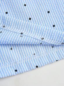 Elamini Trang phục mùa hè mới dành cho nữ, quần ống rộng dáng suông màu xanh chấm bi thời trang retro, cạp chun co giãn giúp thon gọn vóc dáng, kiểu dáng thoải mái, đa năng, phù hợp ở nhà, ngoài trời, công sở và đi học. - Màu xanh lam - Xem 4