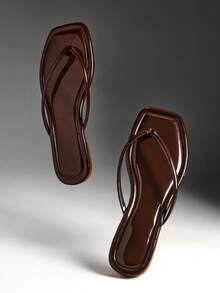 Denimoi Sandal Jepit Datar Klasik Nyaman untuk Wanita, Cocok untuk Natal - Chocolate Brown - View 1