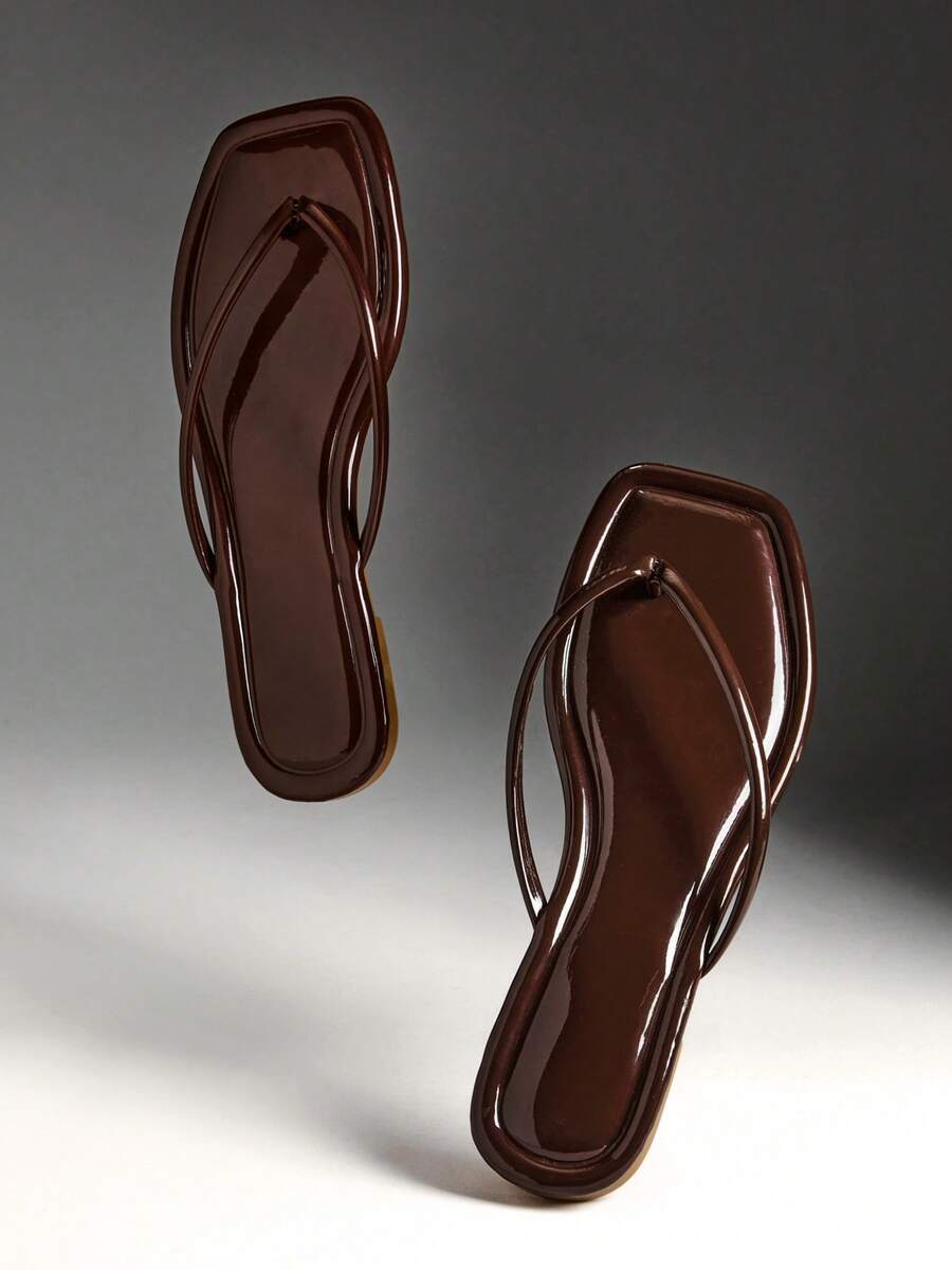 Denimoi Sandal Jepit Datar Klasik Nyaman untuk Wanita, Cocok untuk Natal - Chocolate Brown - View 1