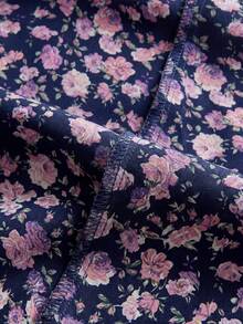 Al Najma 女士休闲碎花端庄长袖阿拉伯长裙，秋季蓝色碎花连衣裙，田园风连衣裙 - 彩色 - 查看 5