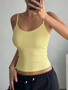 DAZY Women's Slim Fit Backless Casual Sexy Camisole Top For Summer Y2k Going Out Yellow - Light Yellow - View 4