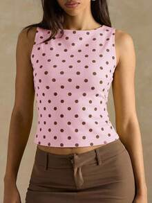 SHEIN BAE Áo không tay chấm bi dáng casual dành cho nữ, thích hợp cho mùa hè. - Hồng - Xem 4
