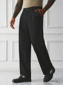 HUEFORM Men's Old Money Black Autumn Classy Smart Office Casual Relaxed Fit Wide Leg Pants,Wrinkle-Resistant Versatile Basic Trousers With Side Pockets - Black - View 4