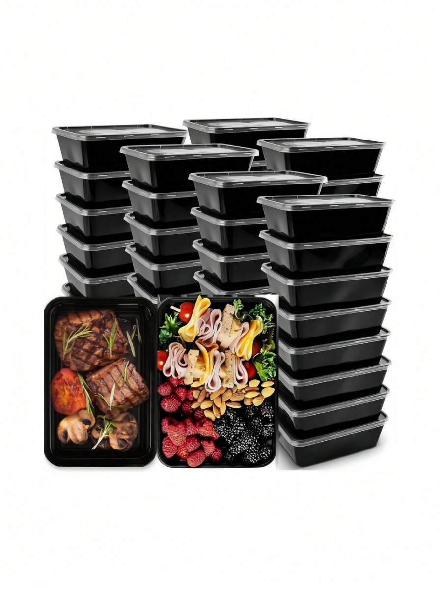 30 hộp đựng thức ăn có nắp đậy dùng một lần, hộp cơm trưa bằng nhựa hình chữ nhật, hộp đựng đồ dùng nhà bếp thương mại, thích hợp cho dã ngoại, nhà hàng, đồ ăn mang đi, dụng cụ nhà bếp và mùa tựu trường. - màu đen - Xem 1
