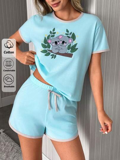 SHEIN Cute Hugging Koala Pattern Detailed 2 Pcs Lounge Set