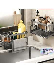 1 Kitchen Sink Storage Rack, Bathroom Storage Rack, Kitchen Faucet Sponge Holder, Sponge Drain Rack, Soap, Brushes, Towels, Scrubbers, Bathroom And Kitchen Supplies. - Multicolor - View 6