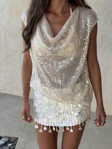 Lavishia 女士T恤 - 杏色 - 查看 9