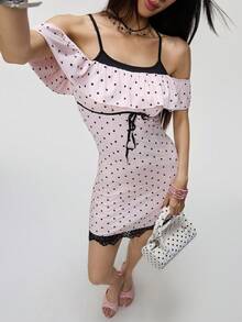 2026 Summer New Casual Minimalist Y2K Polka Dot Dress For Women - Pink - View 4
