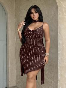 Rustia Vestido maxi asimétrico con volantes, sin mangas y con espalda descubierta, con acentos ondulados en blanco y marrón, para mujer de talla grande. Vestido elegante y de alta gama para vacaciones, baile, uso diario, conciertos, citas, cumpleaños, fiestas y primavera/verano. - Multicolor - Ver 6