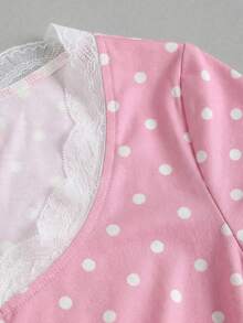 Elamini Camiseta de mujer con cuello en V, de encaje romántico francés blanco y parches, para primavera/verano - Rosa vieja - Ver 6