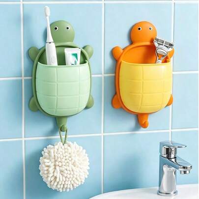 Joivida 1 chiếc kệ đựng đồ hình rùa hoạt hình nhỏ ngộ nghĩnh, kệ trang trí nhà cửa, hộp đựng đồ đa năng treo tường không cần khoan, thích hợp cho nhà bếp, phòng tắm, phòng ngủ, v.v.
