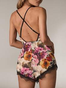 SHEIN BAE 花卉蕾丝边连体衣 - 彩色 - 查看 6