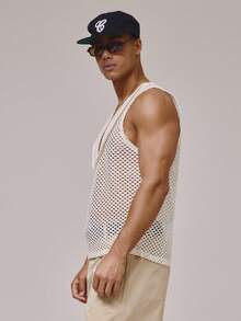 Deep V Neck Collared Sleeveless Top Vest Open Gauage Knit Vest Spring Summer Holiday Essentials Beach - Beige - View 3