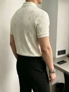 Manfinity Homme 男士休闲通勤纽扣 Polo 衫 - 米色 - 查看 2