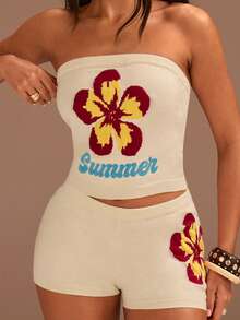 Athîral Bộ 2 món áo quây và quần short dệt jacquard dành cho nữ. - Màu be - Xem 4