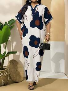 SHEIN Lady 大码夏季休闲碎花连衣裙 - 彩色 - 查看 4
