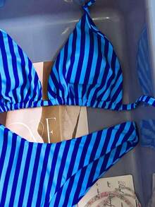 Swim Mod Bộ bikini hai mảnh buộc dây cổ họa tiết sọc nhiệt đới dễ thương dành cho nữ, thích hợp cho các buổi tiệc bãi biển thường ngày. - Nhiều màu - Xem 4