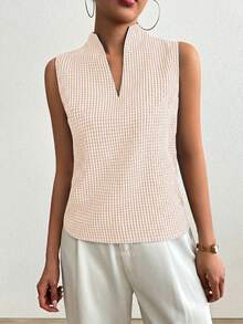 SHEIN Raffinéa Women's Elegant Casual Sleeveless Round Neck Blouse, Suitable For Summer Vacation - Khaki - View 4