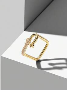 MOTF PREMIUM U-SHAPED CHAIN RING EARRINGS WOMEN'S LIGHT LUXURY NICHE, HORSESHOE BUCKLE BAMBOO RING - Gold - View 4