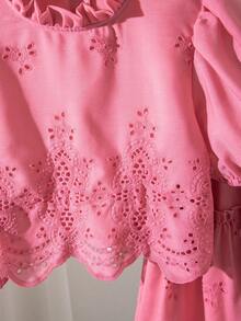 SHEIN Children's Pink Summer Cute Vacation Holiday Korean Edition Fashion Short Sleeved Forest Style Top Paired With Versatile Skirt Set For Girls Outfit - Hot Pink - View 8