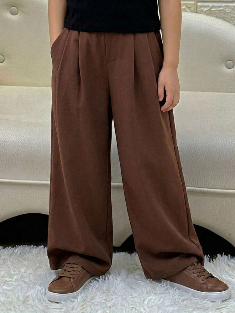 Tween Girls Solid Color Woven Wide Leg Pants, Fall