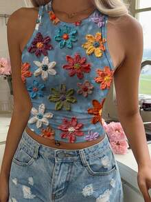 Mulvari 休闲简约圆领紧身女式背心，适合夏季穿着 - 彩色 - 查看 6