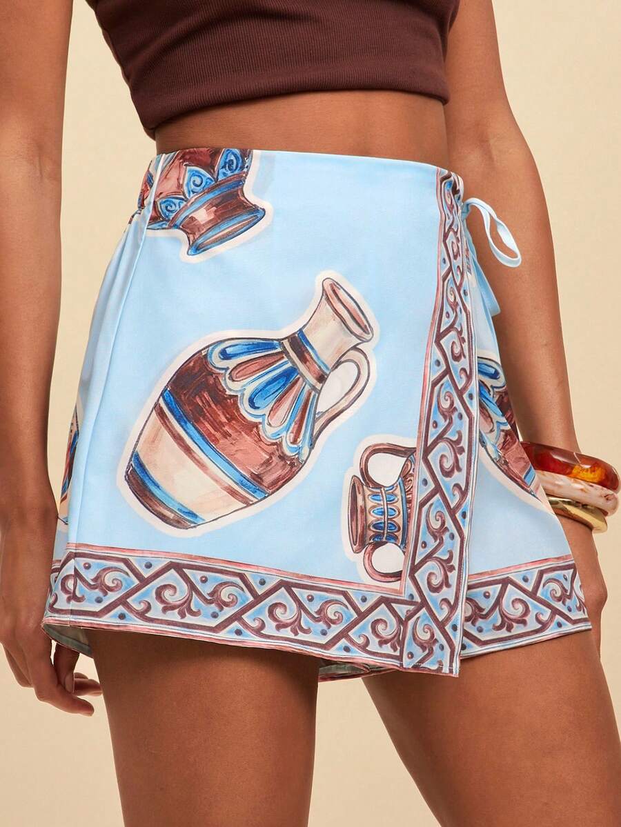 Travachic Floral Print Wrap Tie Shorts - Multicolor - View 1