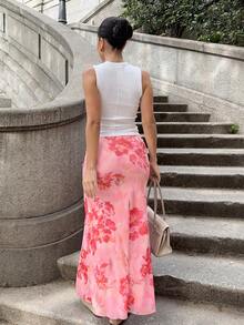 Marta Soriano Women Elegant Floral Print Low Waist Skirt Summer Summer Outfits Summer Clothes Beach Outfits For Woman  Beach Vacation Vacation Outfits Woman Boho Tropical Vacation Woman Clothe Tropical Vacation Woman Clothe Floral - Pink - View 3
