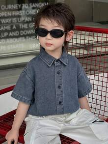 Dazy Kids Áo thun denim rộng rãi, thoải mái cho bé trai, họa tiết ngôi sao, thích hợp cho mùa hè. - Rửa tối - Xem 6