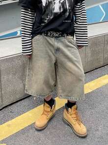 PAVTROS Manfinity Streetrush Men's Casual Washed Wide Leg Denim Shorts Jorts Going Out Hang Out Commute Vacation Street - Bronze - View 7