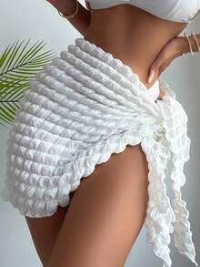 SHEIN Swim Summer Beach Plain Knot Side Cover Up Skirt - White - View 5